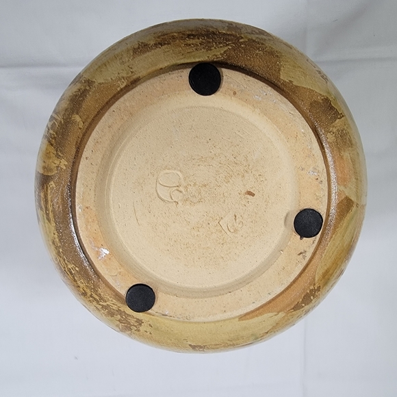 Vintage Handmade Glazed Pottery 8" Tall Earth Tones Bamboo Leaf DetailVase Sign - Picture 10 of 11